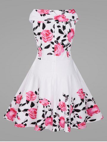 

Criss Cross Plus Size Floral 1950s Pin Up Dress, White