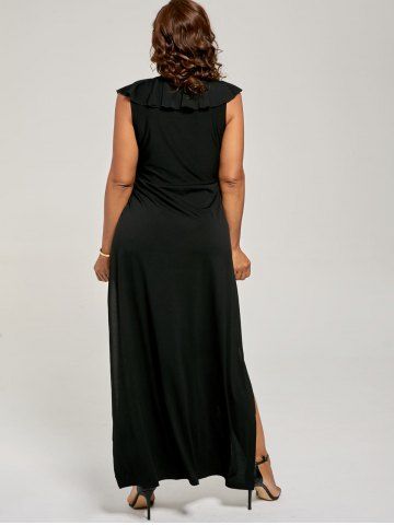 Plus Size Flounce Lace Up Maxi High Slit Dress