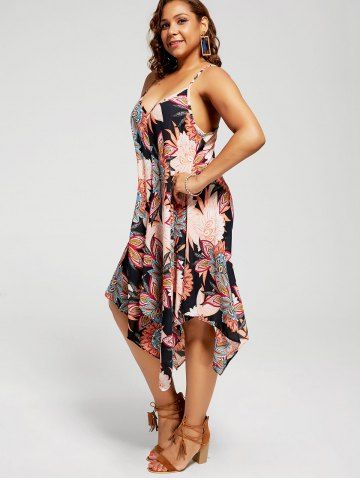 

Plus Size Floral Chiffon Asymmetric Slip Dress, Black