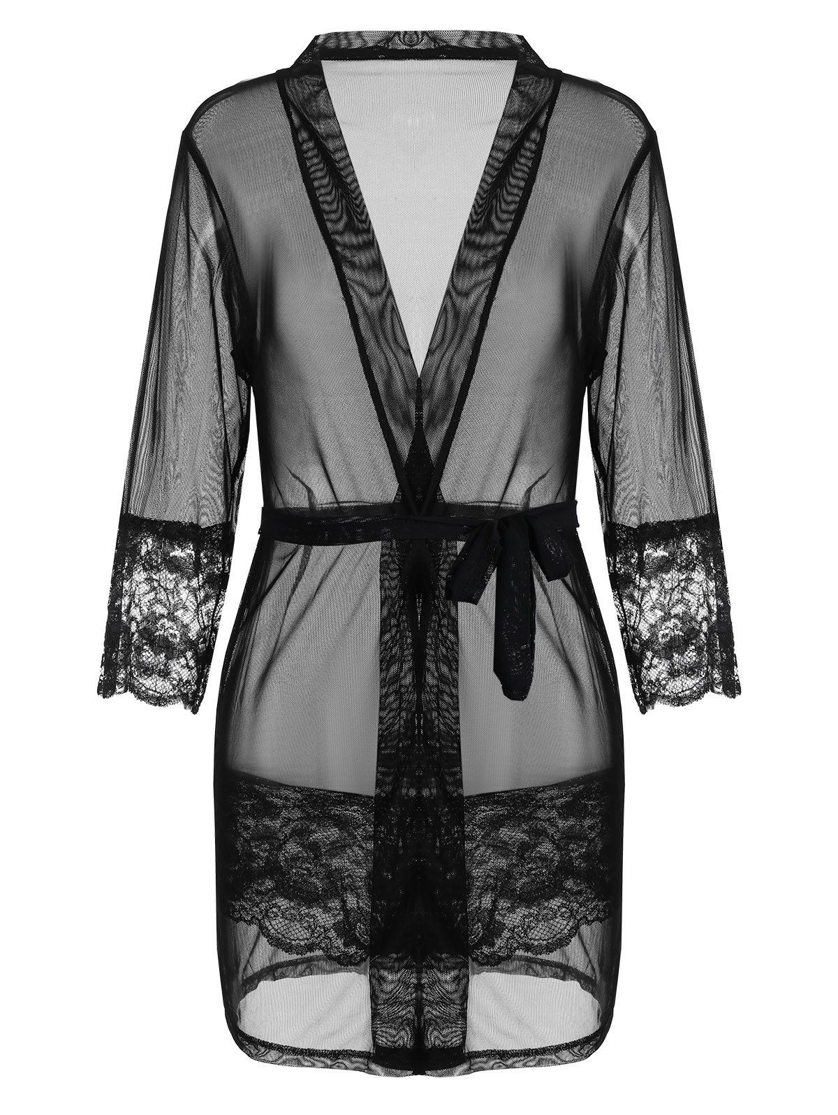 

See Thru Mesh Wrap Sleepwear, Black