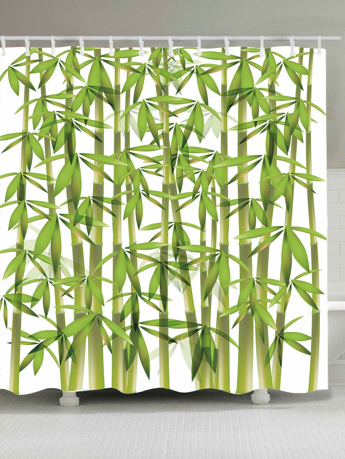 

Bathroom Product Bamboo Print Waterproof Shower Curtain, Green
