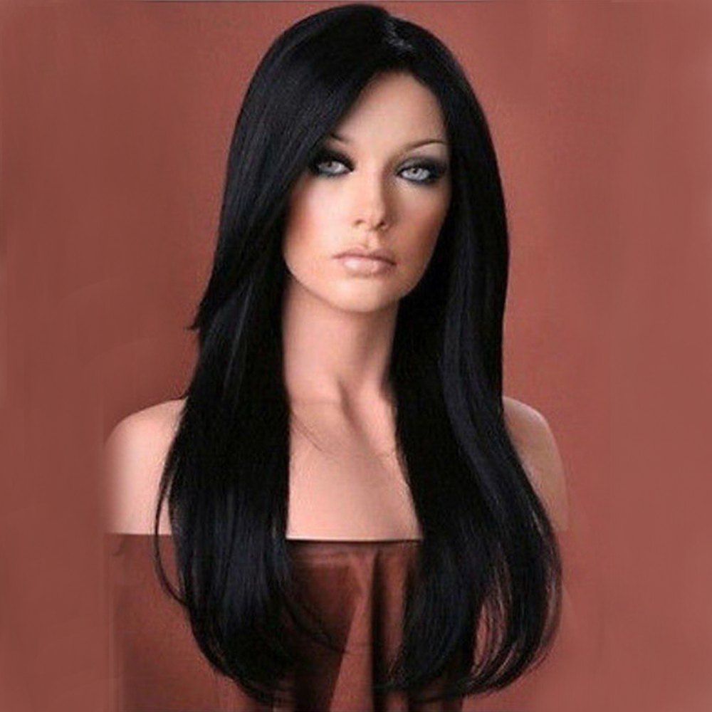 

Long Inclined Bang Layered Straight Synthetic Wig, Black