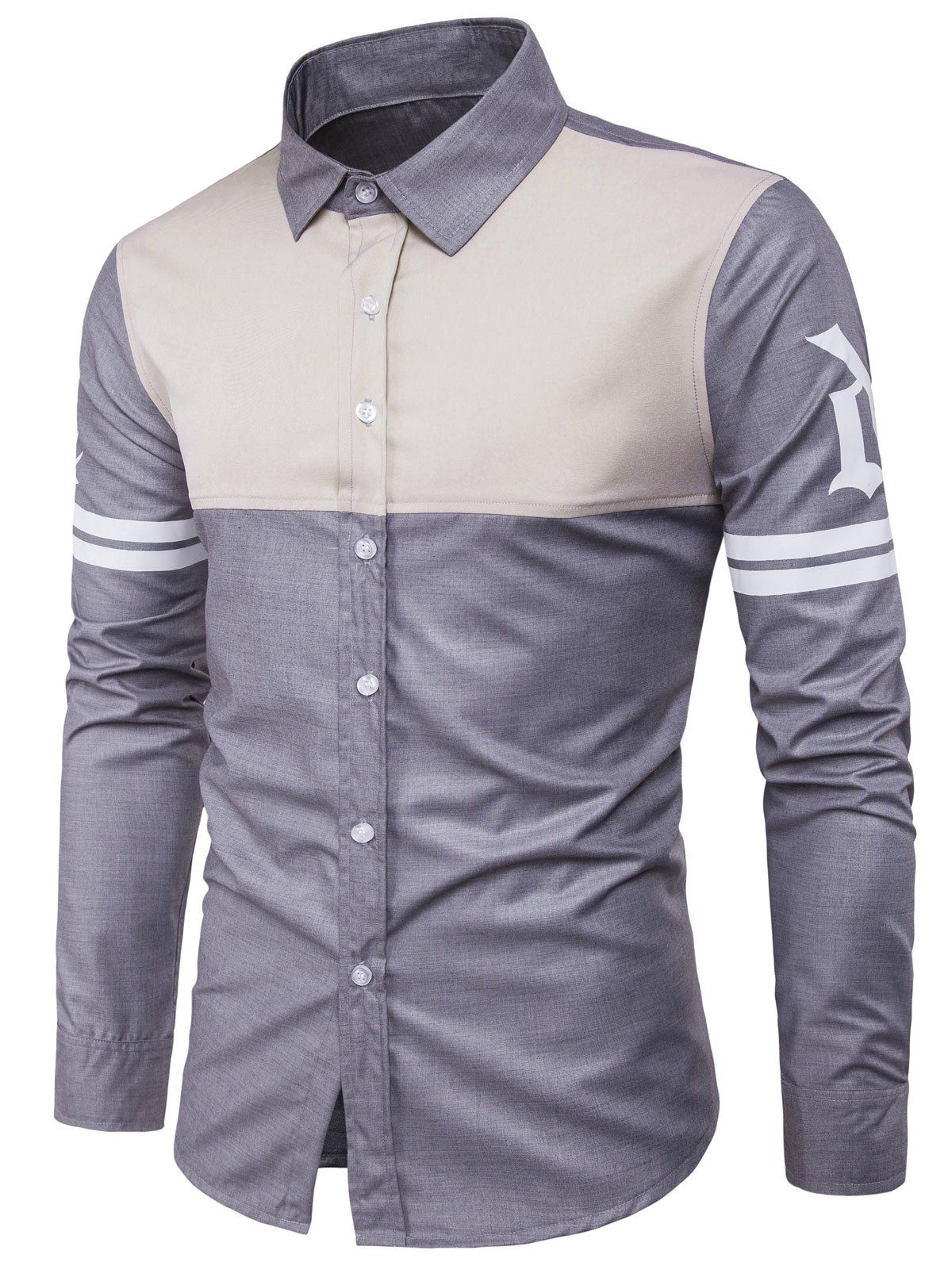 

Long Sleeve Color Block Panel Stripe Graphic Shirt, Gray