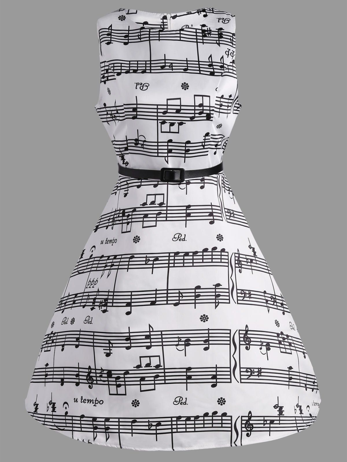 

Music Note Print Party Swing Dress, White