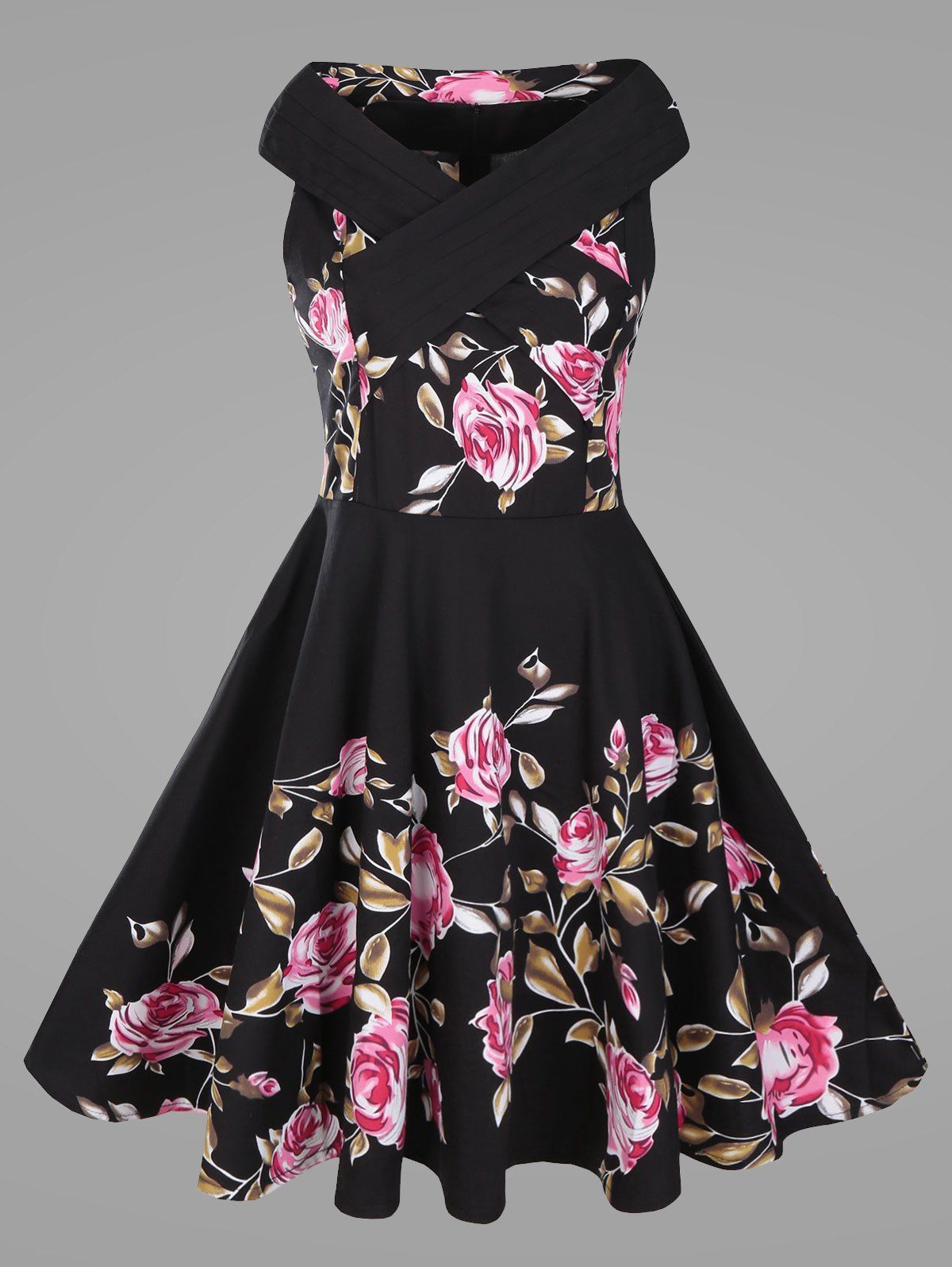 2019 criss cross plus size floral 1950s pin up dress