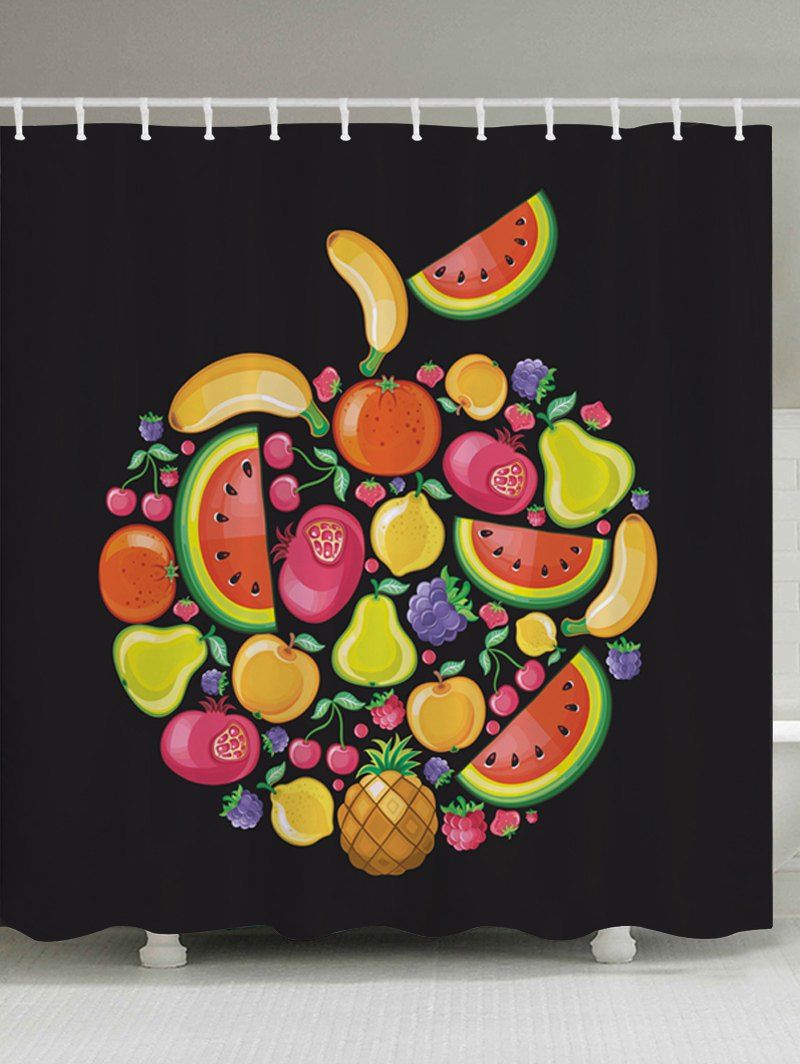 

Cartoon Fruits Pattern Fabric Waterproof Bathroom Shower Curtain, Black