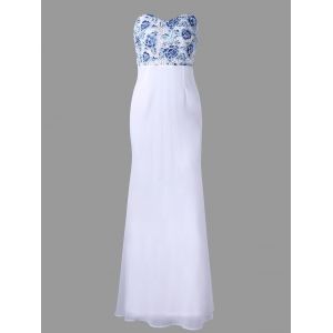 Flower Maxi Strapless Open Back Prom Dress
