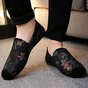 Floral Print Cap Toe Slip On Sneakers