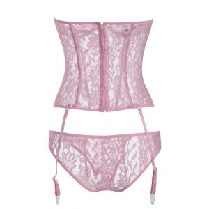 Pink cherry mesh and eyelash lace bra necklace long