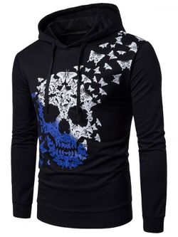 Hooded Butterfly and Ombre Skull Print Hoodie - BLACK - M