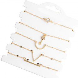 Rhinestone Key Bar Charm Bracelet Set -  