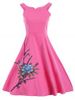 Floral Embroidery Spaghetti Strap A Line Dress -  