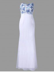 Flower Maxi Strapless Open Back Prom Dress