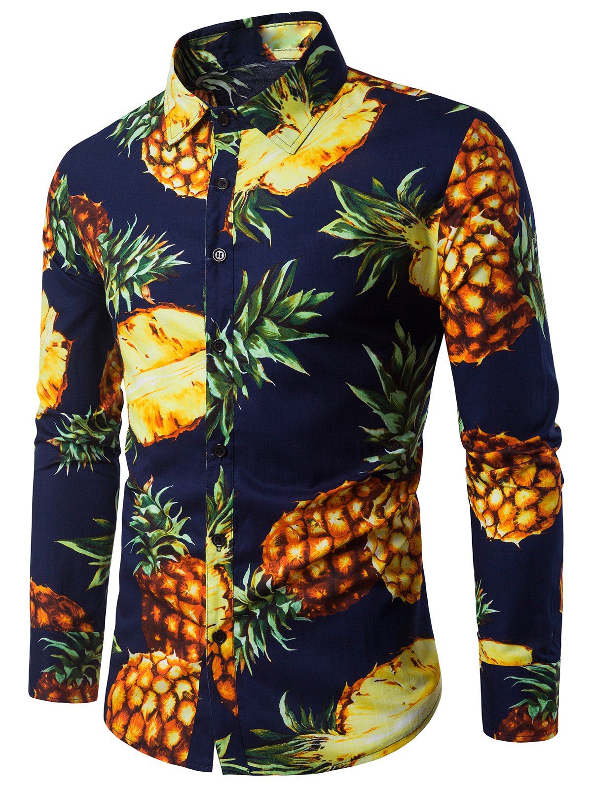 

Long Sleeve 3D Pineapple Print Shirt, Purplish blue