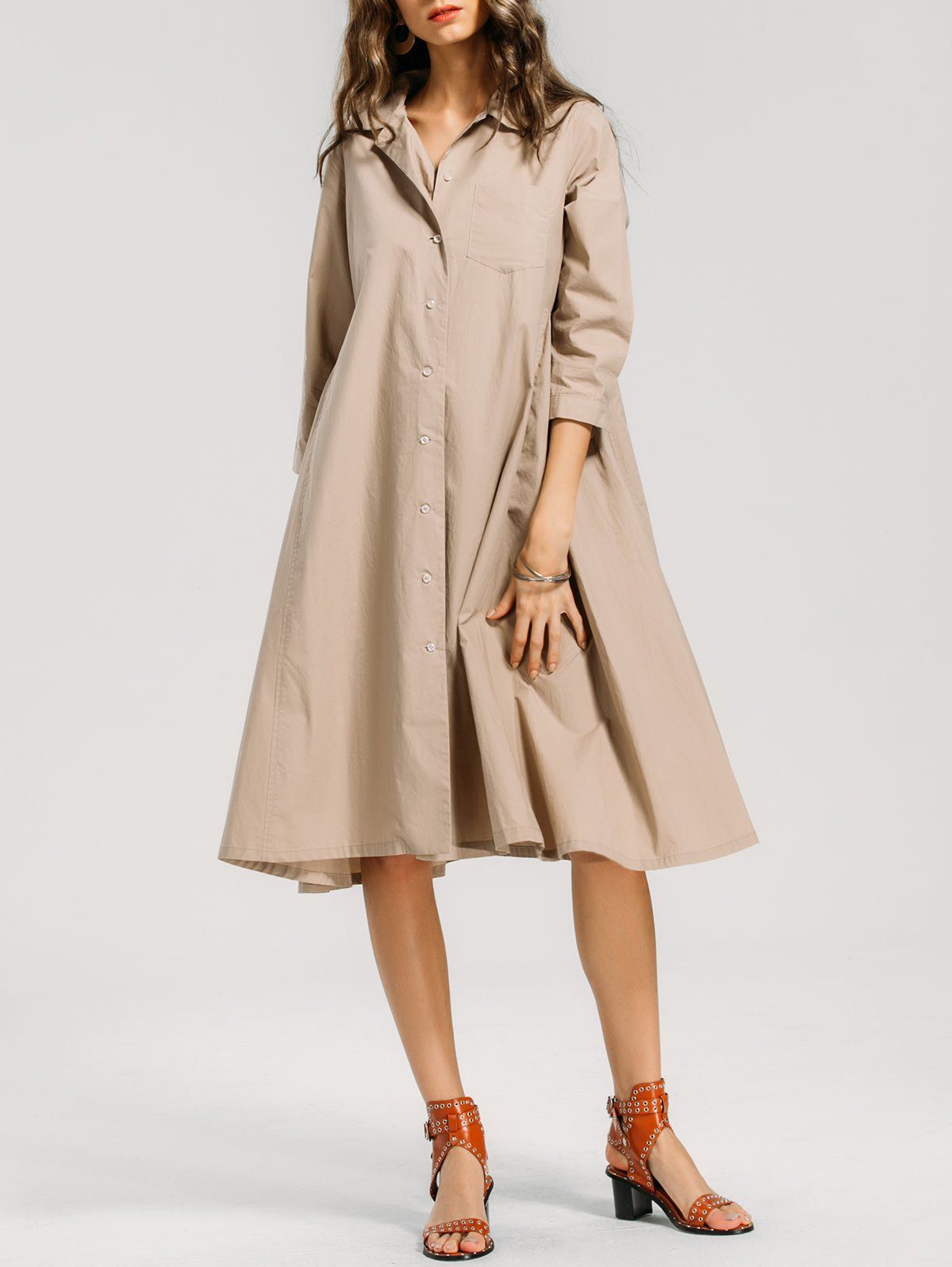 

Button Up Casual Shirt Dress, Khaki