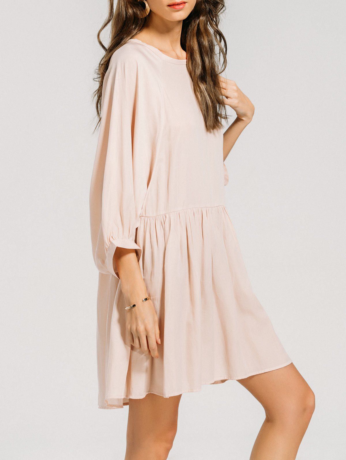 

Batwing Sleeve Ruffled Seam Mini Dress, Pink