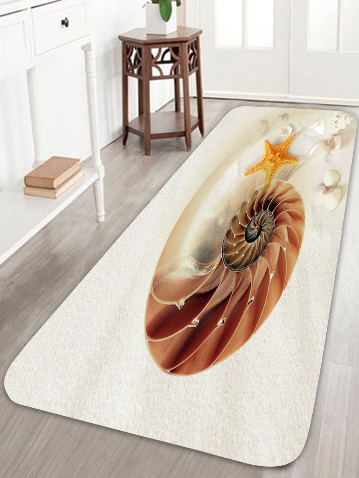 

Slip Resistant Beach Shell Snail Bathroom Rug, Beige