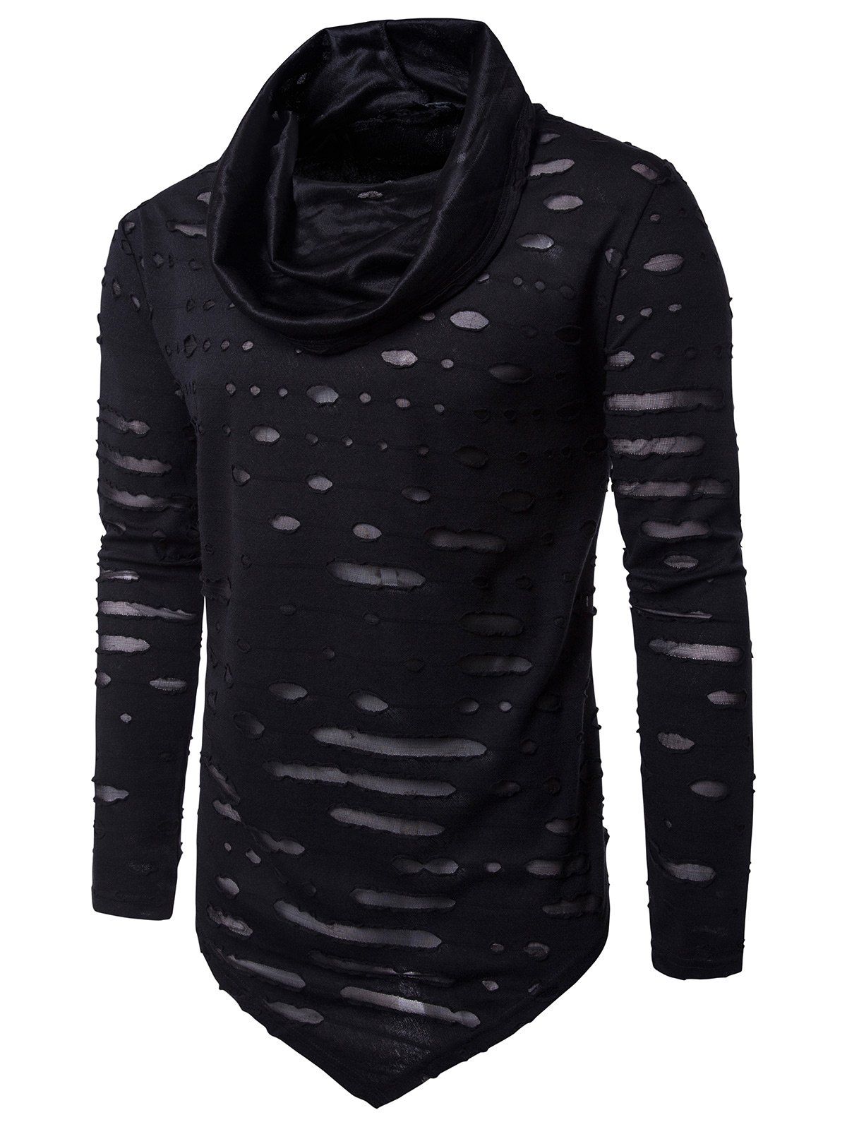 

Distressed Triangle Bottom Asymmetric T-shirt, Black