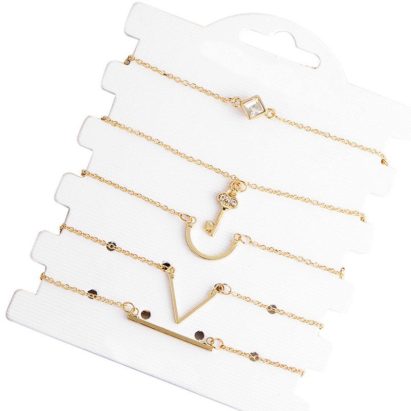 New Rhinestone Key Bar Charm Bracelet Set  