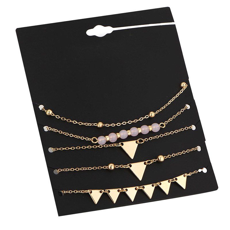 

Beaded Triangle Chain Ankle Set, Golden