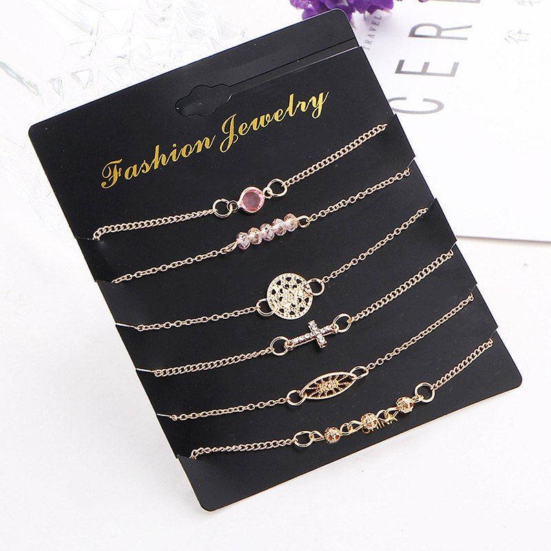 

Rhinestone Beaded Cross Chain Bracelet Set, Golden