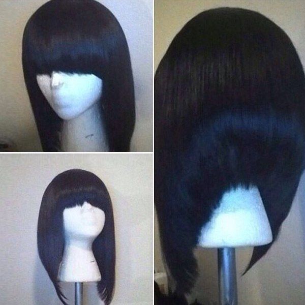 

Short Neat Bang High Low Straight Bob Synthetic Wig, Black