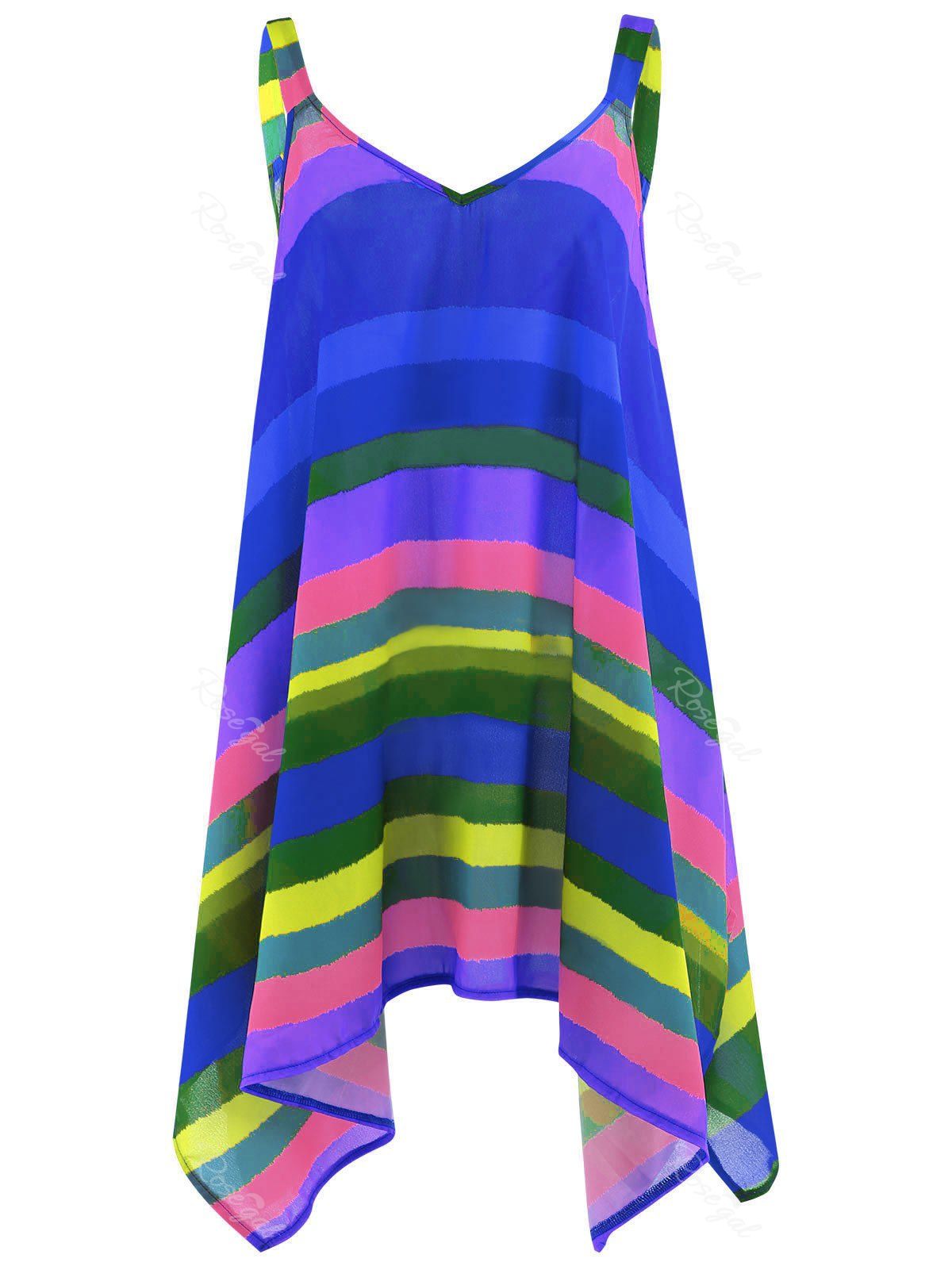 

Plus Size Rainbow Striped Spaghetti Strap Top, Blue