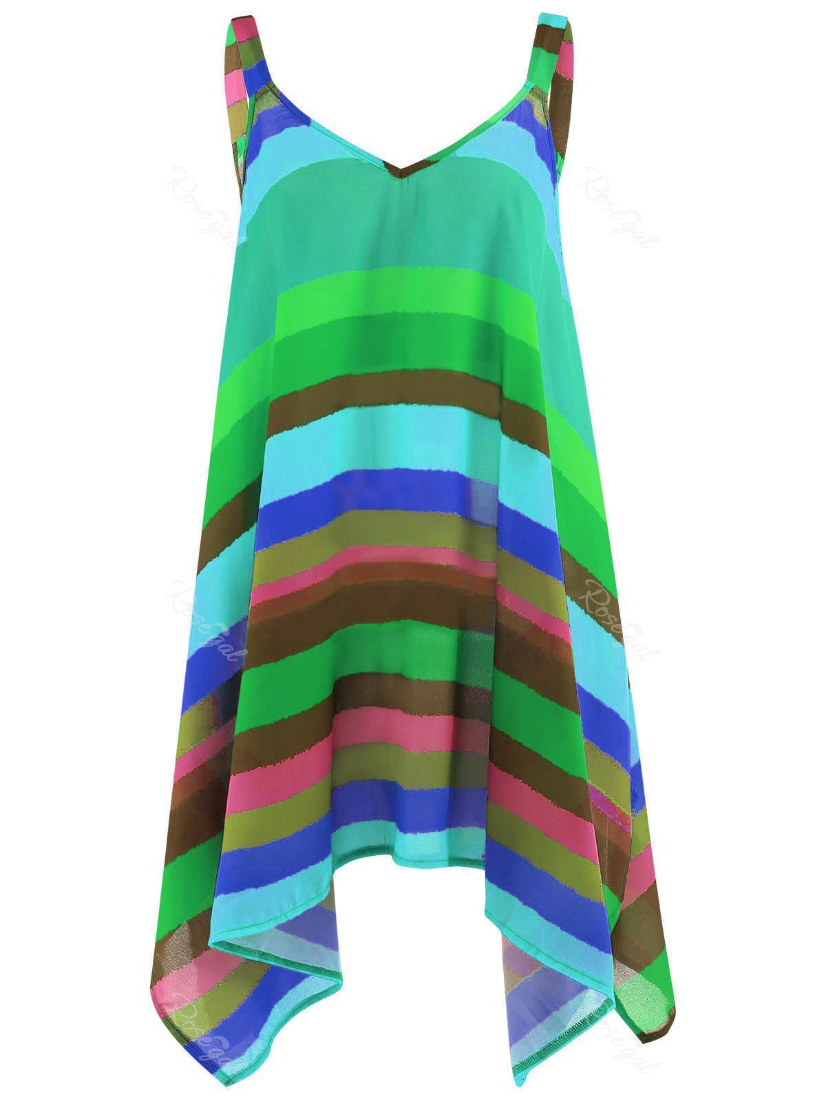 

Plus Size Rainbow Striped Spaghetti Strap Top, Green