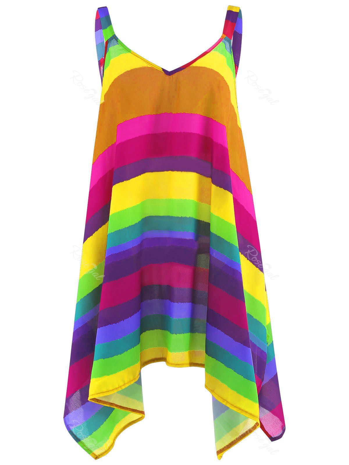 

Plus Size Rainbow Striped Spaghetti Strap Top, Yellow