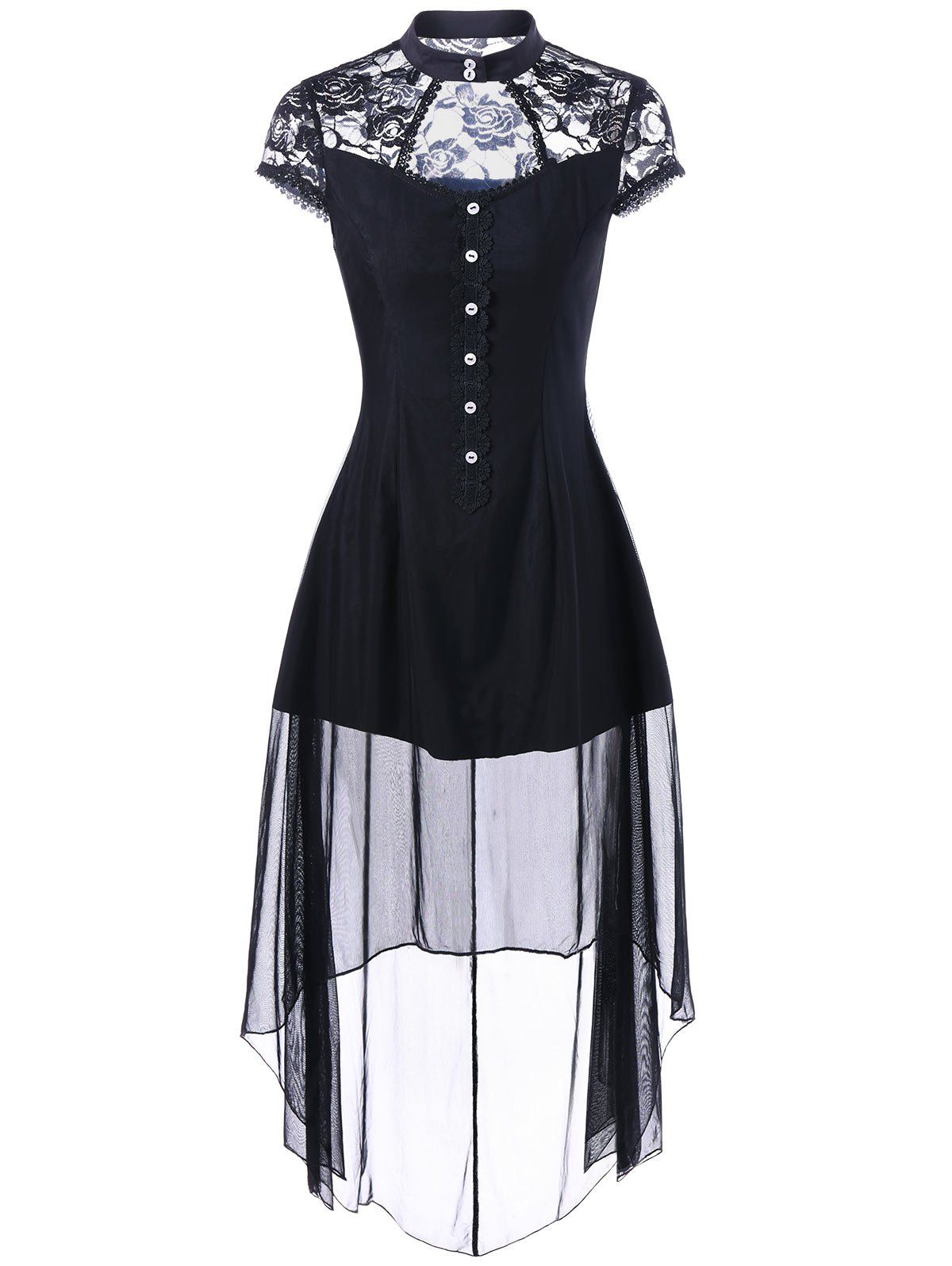 

Lace Insert High Low Mini Party Club Dress, Black