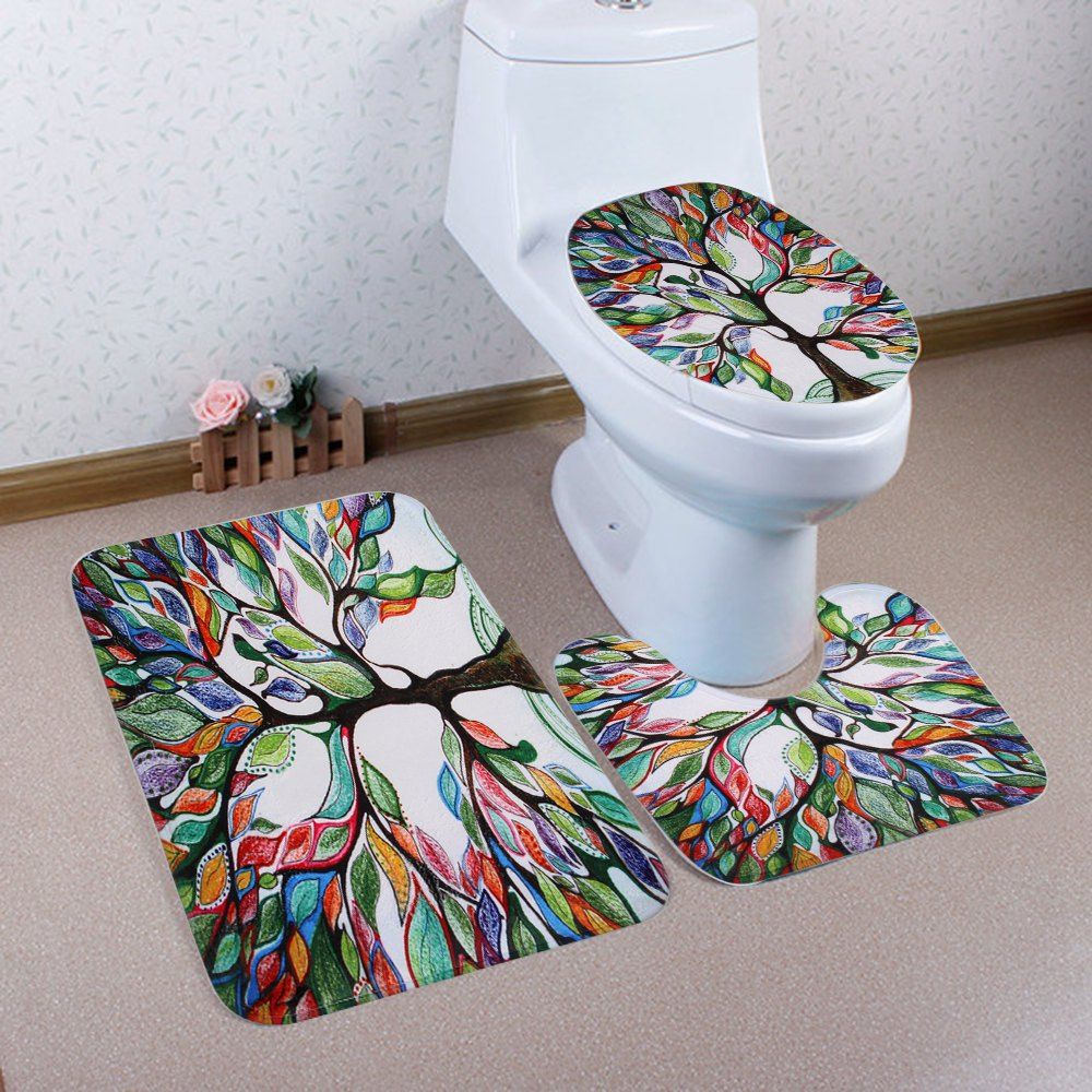 

Coral Fleece 3Pcs Tree of Life Bathroom Mat Set, Colorful