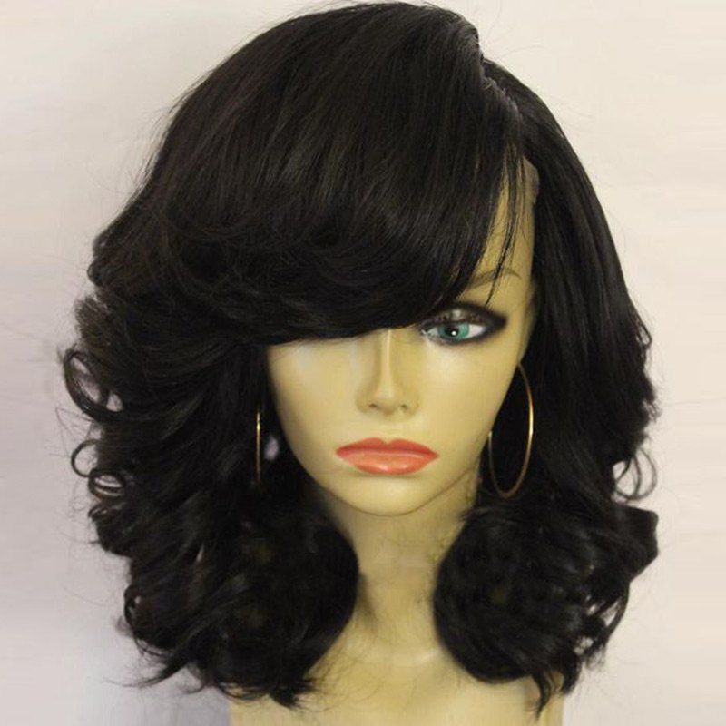 

Medium Side Parting Shaggy Curly Synthetic Wig, Black