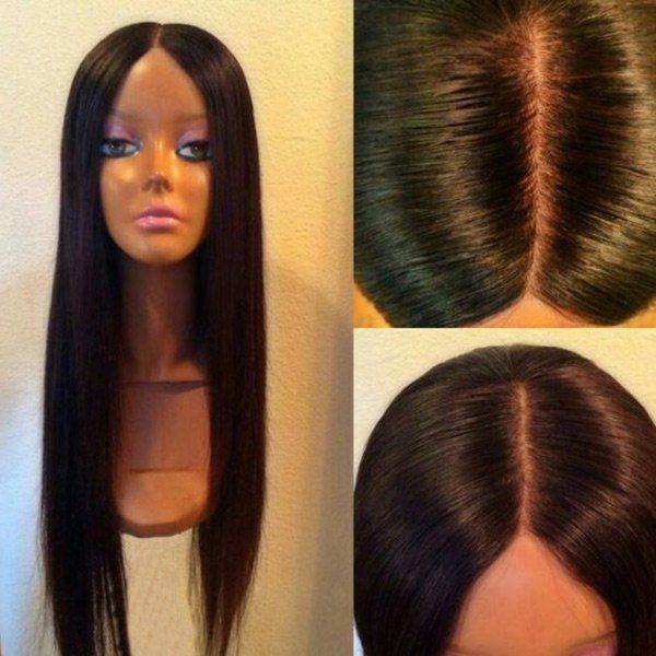 

Ultra Long Center Part Silky Straight Synthetic Wig, Black