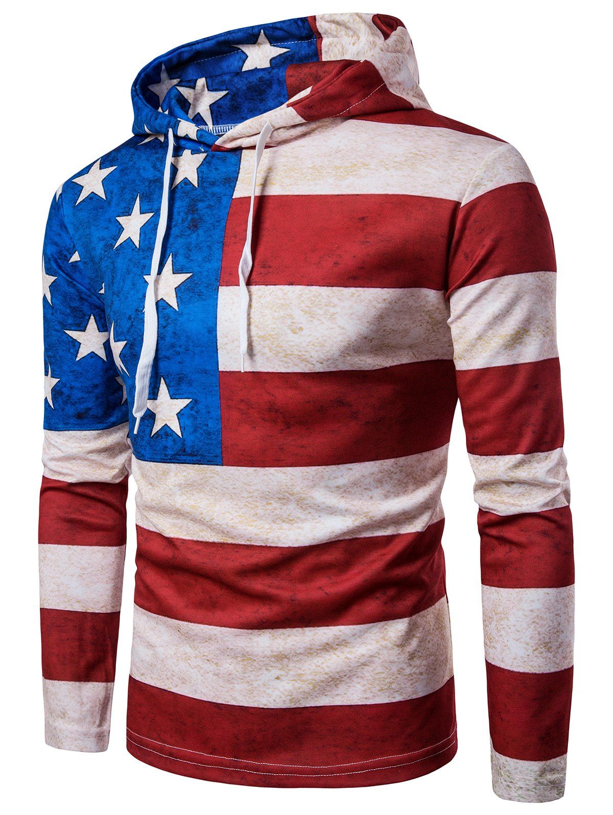 [39% OFF] Long Sleeve Distressed American Flag Print Hoodie | Rosegal