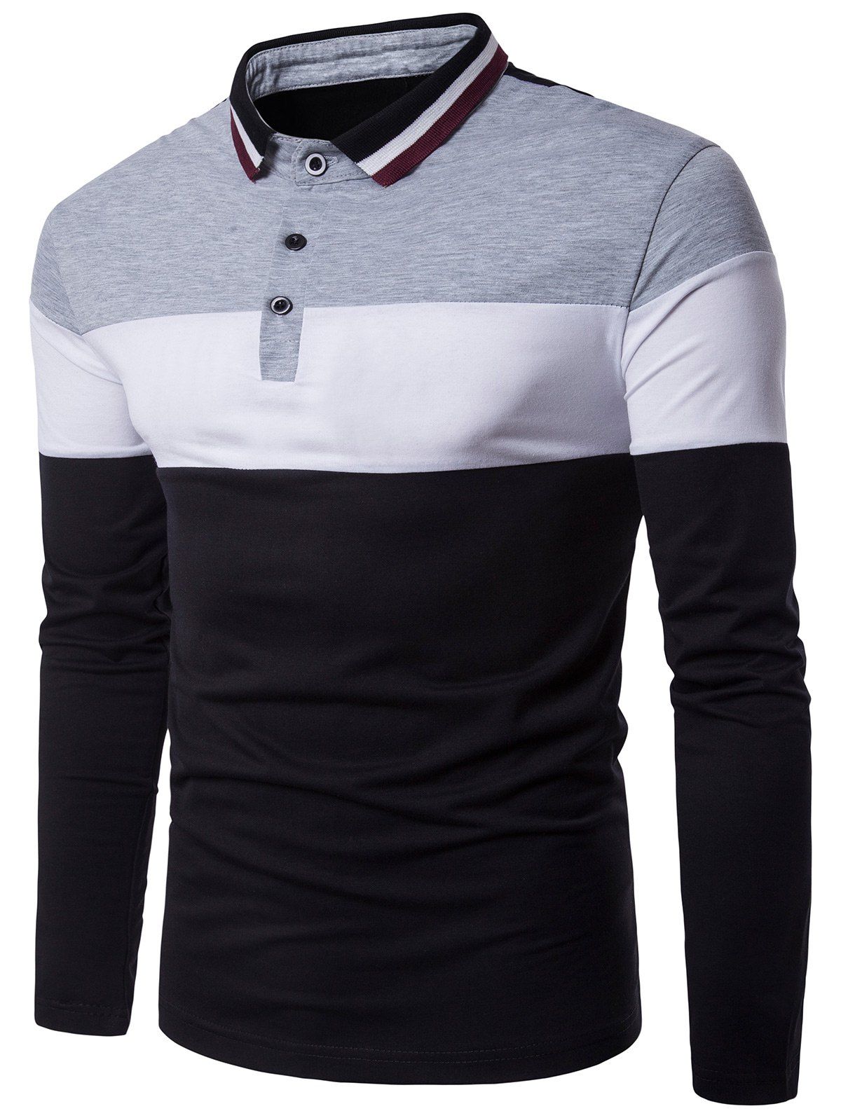 

Color Block Panel Design Rib Polo Collar T-shirt, Gray