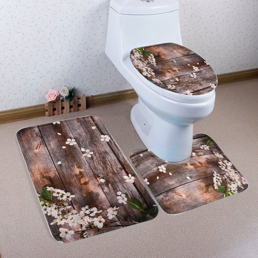 

Soft Absorbent 3PCS Retro Plank Bath Mat Set, Brown