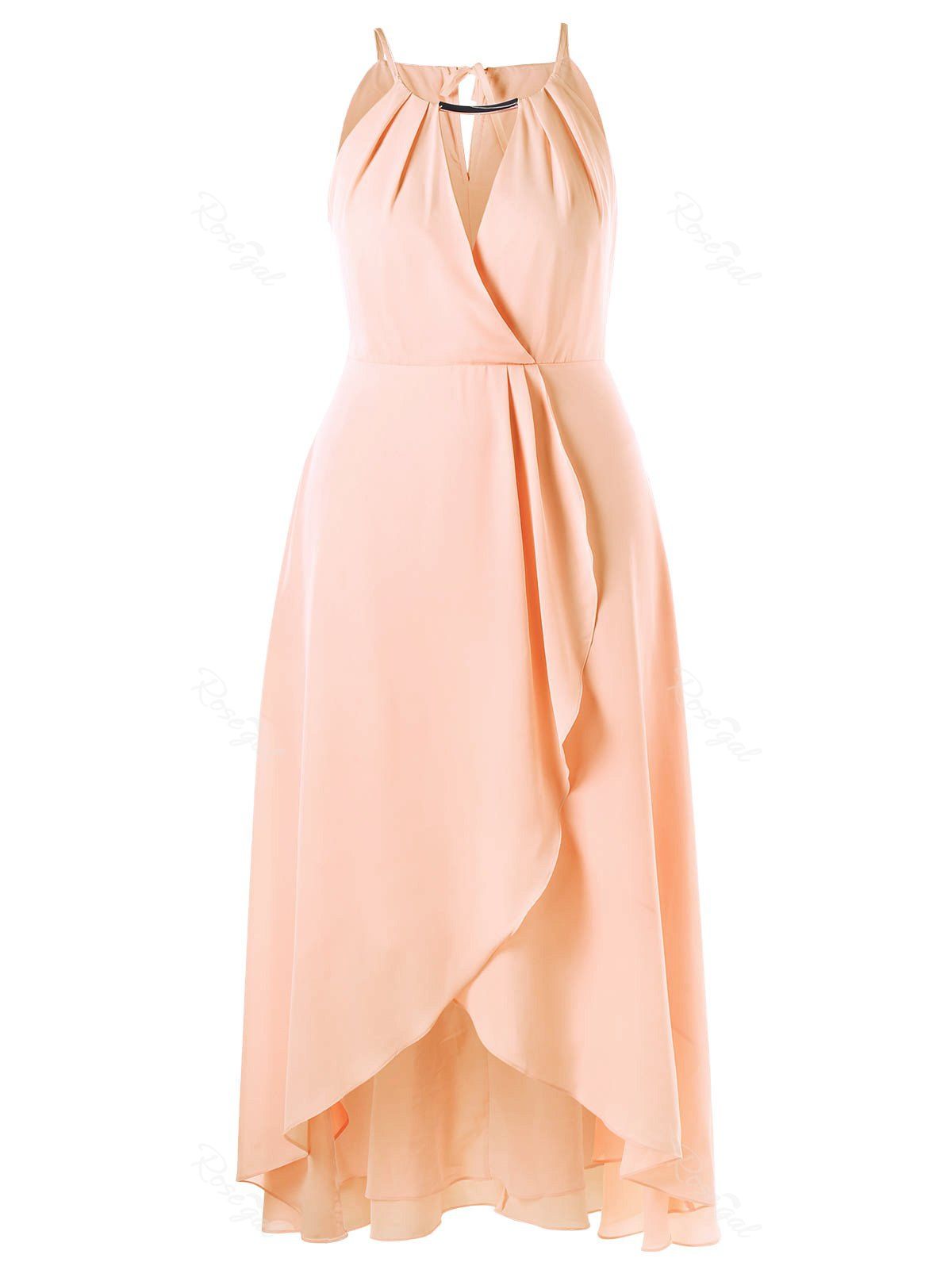 

Plus Size Cut Out Overlap Flowy Dress, Pinkbeige