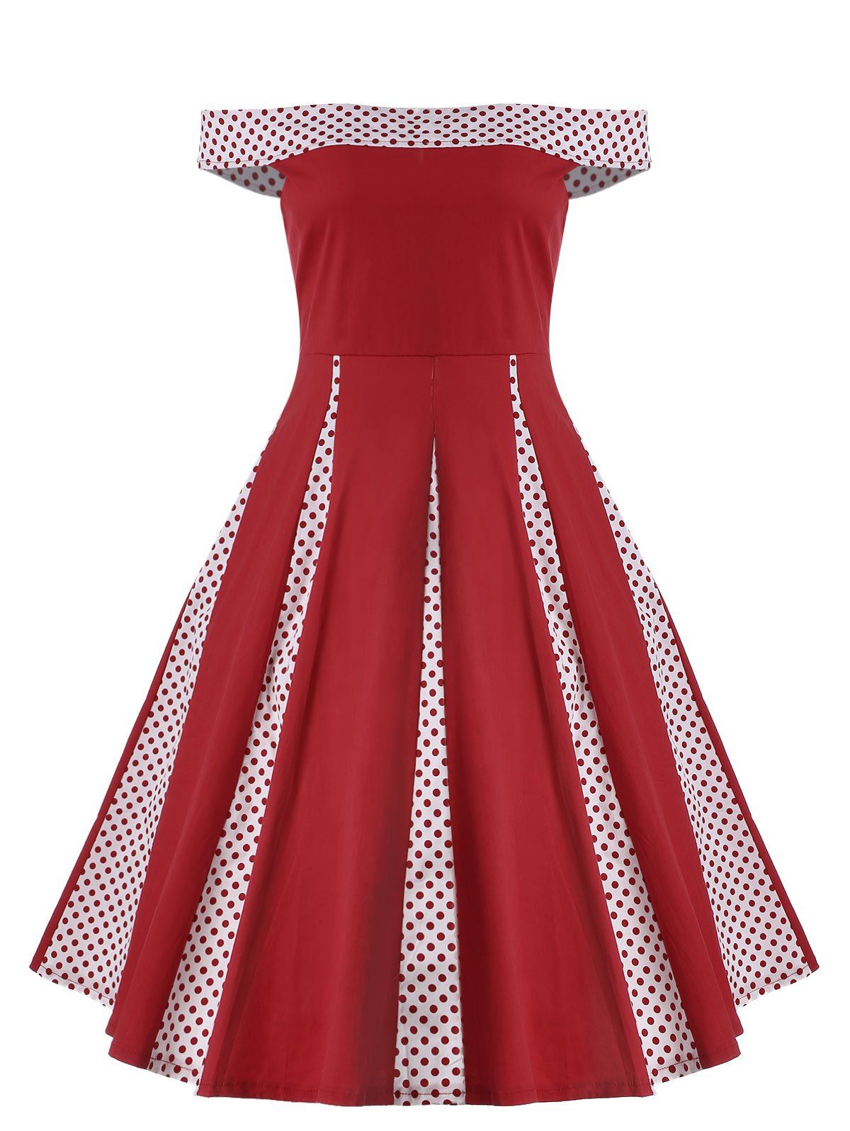 

Plus Size Polka Dot Off Shoulder Dress, Red