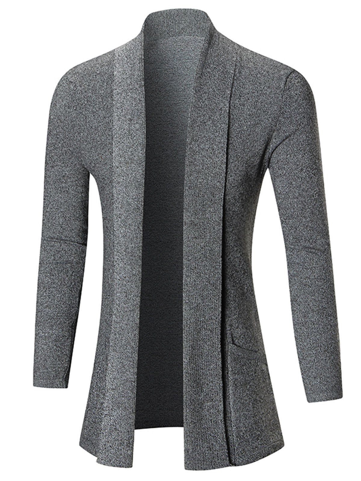 

Open Front Shawl Collar Heathered Cardigan, Deep gray