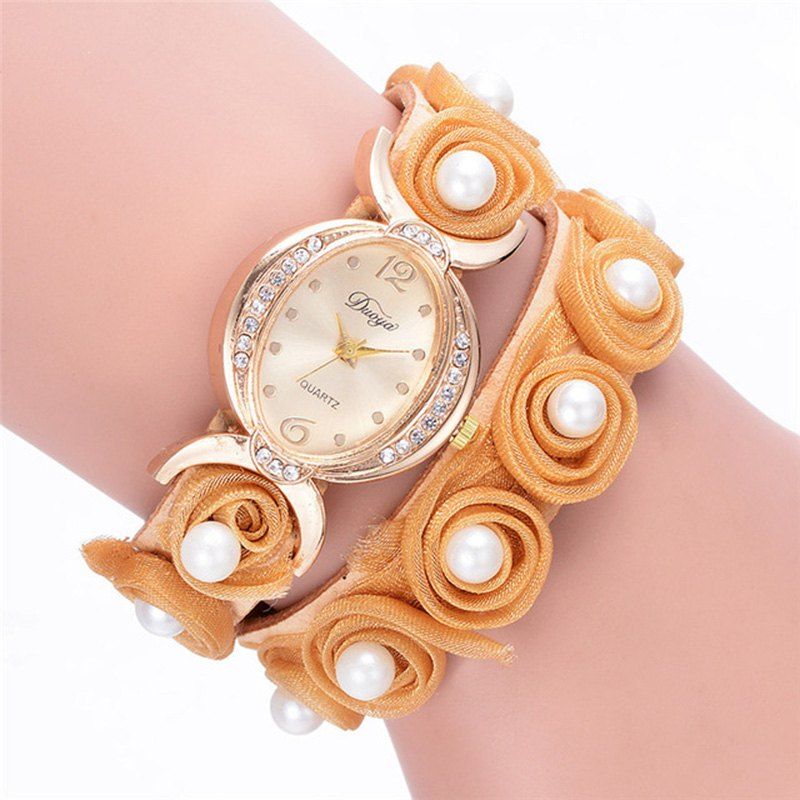 

Faux Pearl Flower Quartz Bracelet Watch, Orange