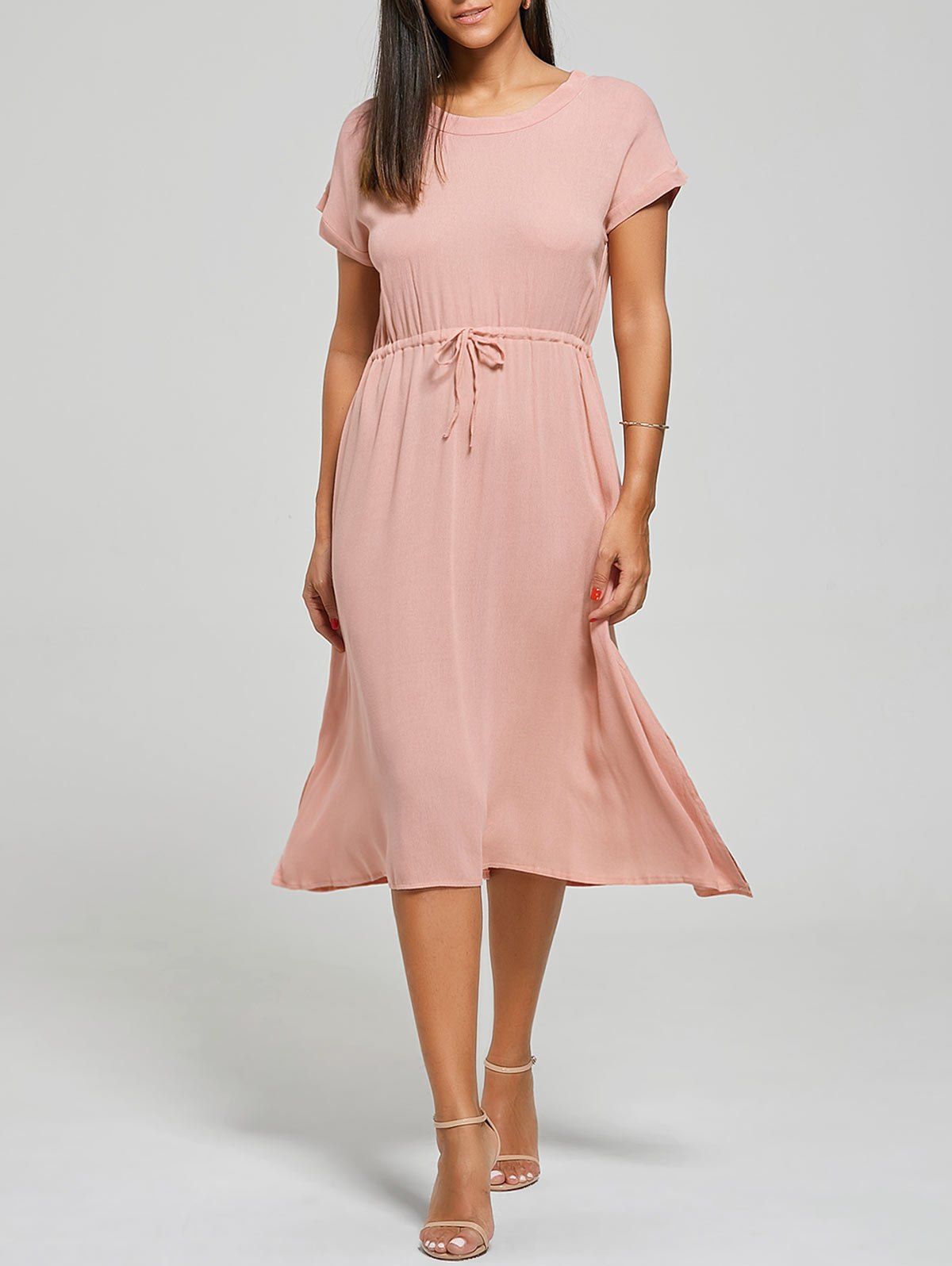 2019 Drawstring Flowy Casual Midi Dress  Rosegal.com