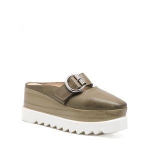 Square Toe Buckle Strap Platform Slippers