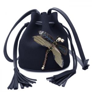 Drawstring Dragonfly Embellished Bucket Bag