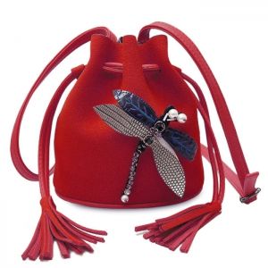 Drawstring Dragonfly Embellished Bucket Bag