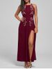 Embroidered Backless Thigh High Slit Maxi Dress -  