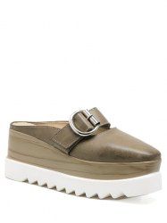Square Toe Buckle Strap Platform Slippers