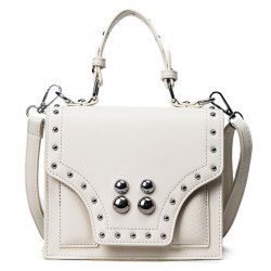 Rivet Flapped Faux Leather Handbag