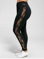 Plus Size Lace Trim Sheer Leggings - BLACK 2XL