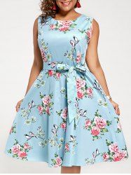 Robe Mi-longue Florale Trapèze Sans Manches Grande Taille -  