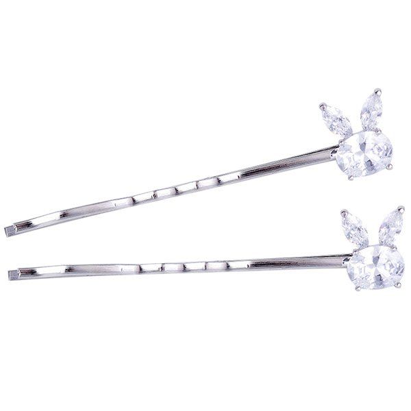 

1 Pair Rabbit Shape Rhinestone Hairpins, Silver